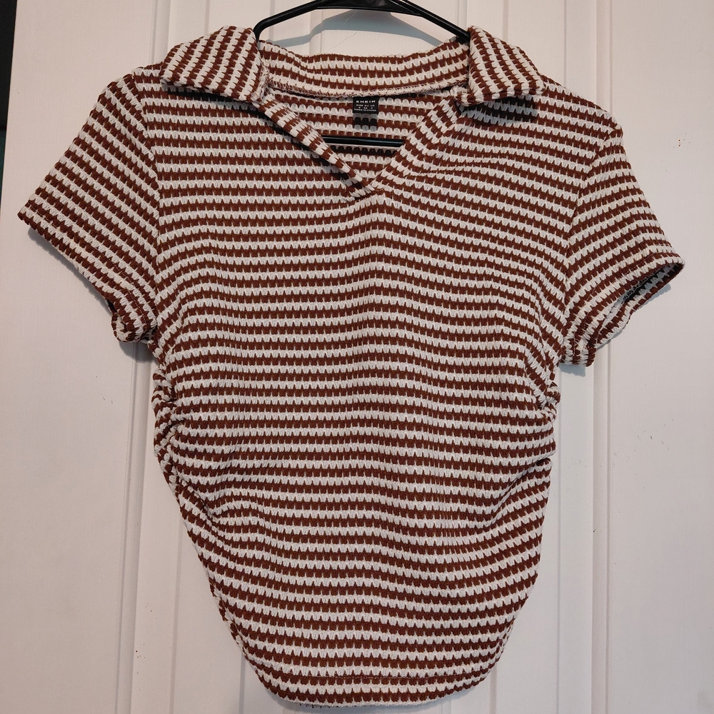 SHEIN Brown and White Striped Crop Top